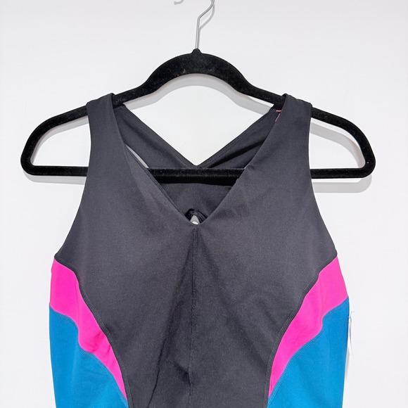 SWEATY BETTY Sports Bra‎ Crop Top Size L Black Pink Blue Athletic Workout NEW - Picture 3 of 8